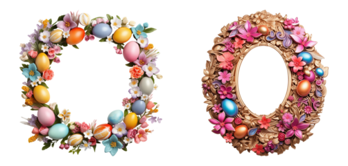Set of easter egg frame. Whimsical holiday decor isolated on a transparent background.