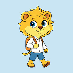 lion student go to school illustration vector icon