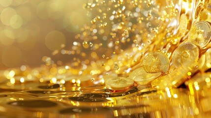 Financial wave of gold coins, showcasing the impact of crypto in business and digital finance.