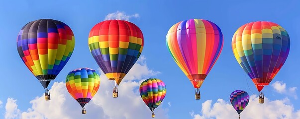 vibrant and colorful image of rainbow-colored hot air balloons floating in the sky representing freedom joy and the celebration of LGBTQ pride