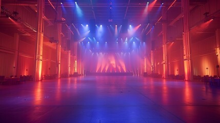 Naklejka premium Vibrant stage lighting in blue and red for dynamic performances and event presentations