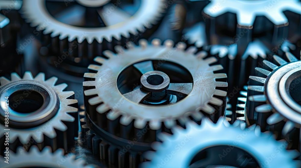 Poster set of gears and cogs illustrating the interconnectedness of team members in a business setting.