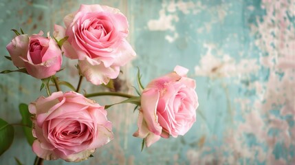 Fototapeta premium Vintage backdrop with pink roses