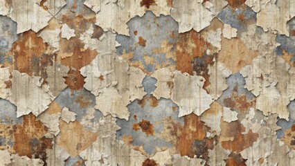 Fototapeta premium Distressed, worn, and faded dirty textures of torn paper, ripped fabric, and cracked concrete in a seamless repeating pattern.