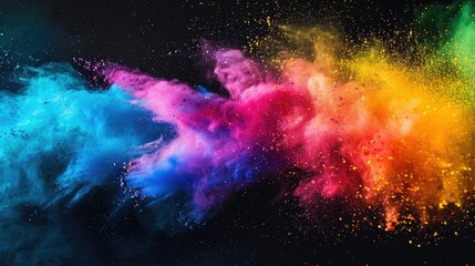 Vibrant rainbow powder dust exploding in mid-air, creating a dynamic and colorful display.