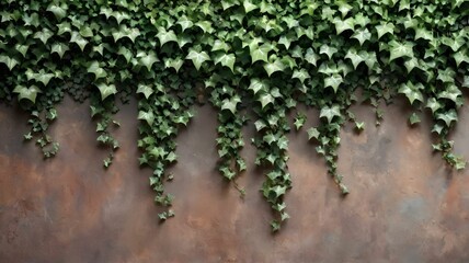Rustic green and bronze ivy. Wall plant background. Copy the space image. Space to add text and design