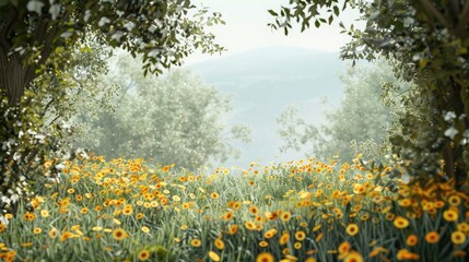 Yellow flowered natural scenery with room for text