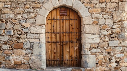 Fototapeta premium Wooden door in old stone fortress