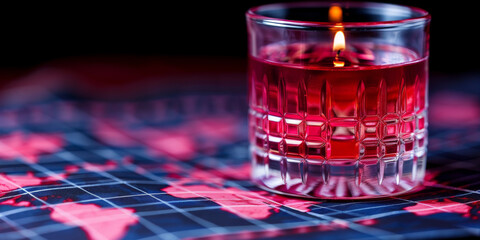 Creative growing candlestick forex chart on blue grid background. Financial growth and stock concept. 3D Rendering.