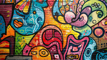 Obraz premium a colorful graffiti on a brick wall