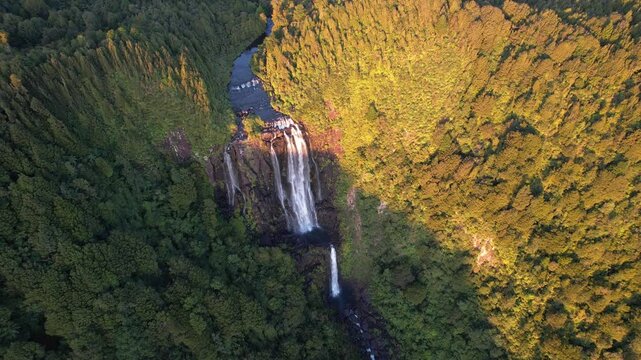 Above View Of Wairere Falls Near Matamata In Waikato Walking Track In North Island, New Zealand. Aerial Shot