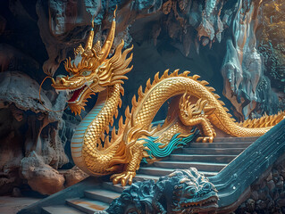 Obraz premium Golden Guardian Dragon of the Temple