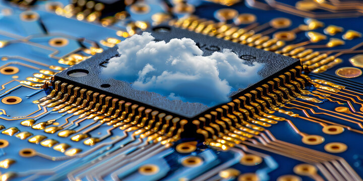 Data storage and cloud computing technology concept with digital blue cloud symbol on abstract dark background. 3D rendering