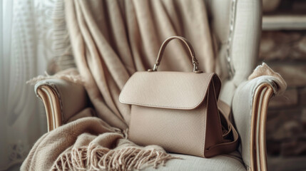 trendy women's bag and scarf accessory, suitable for promotional purposes in studios, showrooms, boutiques, or online shops.
