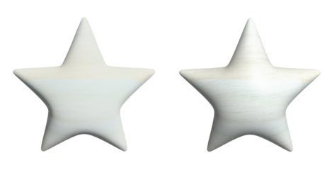 丸みを帯びて膨らんだ白く輝く星の形をした木製のアイコンのセット
