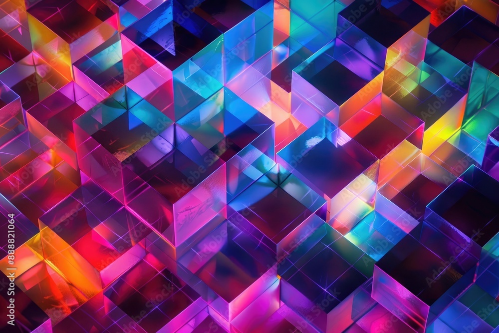 Poster Abstract background with colorful squares, perfect for adding a pop of color to any project, Glowing geometric grid, AI generated