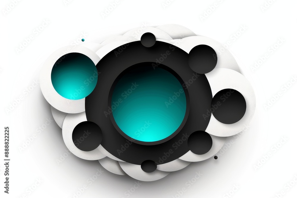 Poster abstract black and white space illustration with planets and orbits creating a minimalist cosmic des