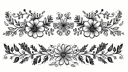 retro style flowers for decoration, doodle line art hand drawing , design element illustration,  isolated on white background.