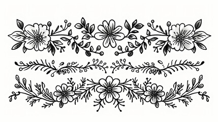 retro style flowers for decoration, doodle line art hand drawing , design element illustration,  isolated on white background.