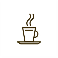 Logo icon drawn in one line outline in the shape of a coffee mug suitable for a coffee shop or coffee production on white background