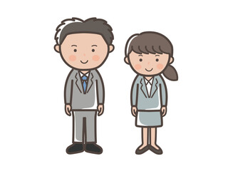 リクルートスーツ風の若い男女ビジネスマンのイラスト