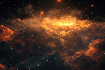 Image displaying a mesmerizing nebula, with swirling gases and bright stars creating a celestial masterpiece, Hazy clouds of glowing mist floating in space, AI generated