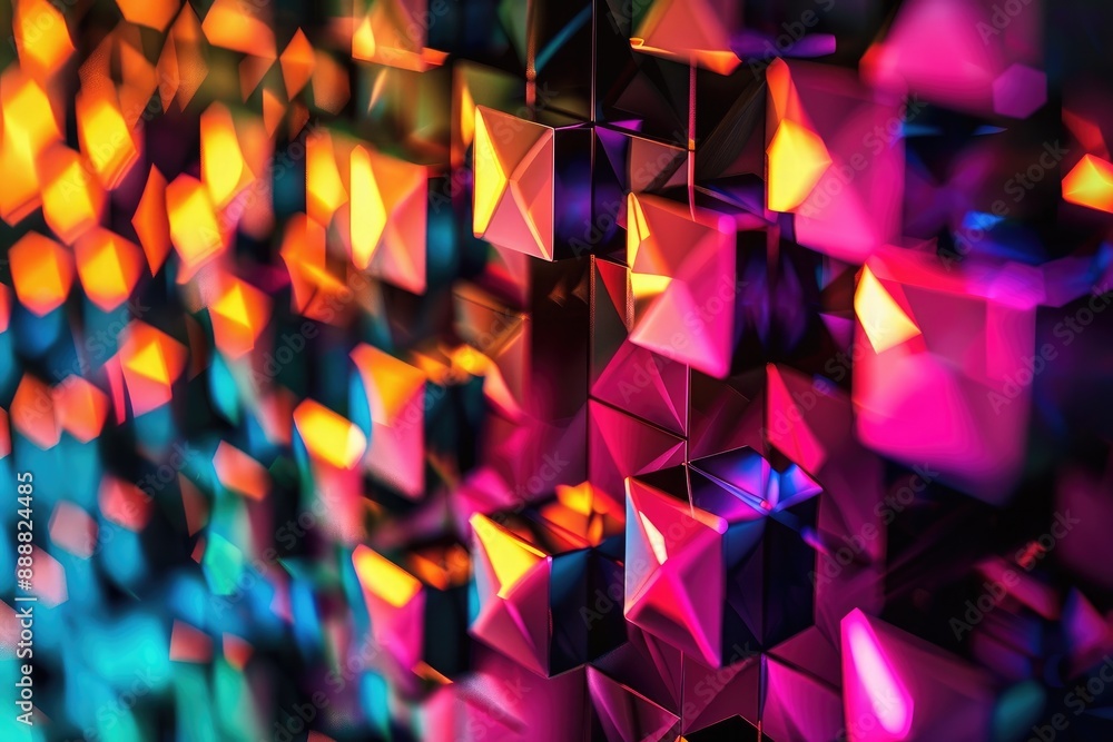 Poster abstract background with colorful squares, perfect for adding a pop of color to any project, glowing