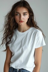 Fototapeta premium White tshirt mockup on woman model created with Generative AI