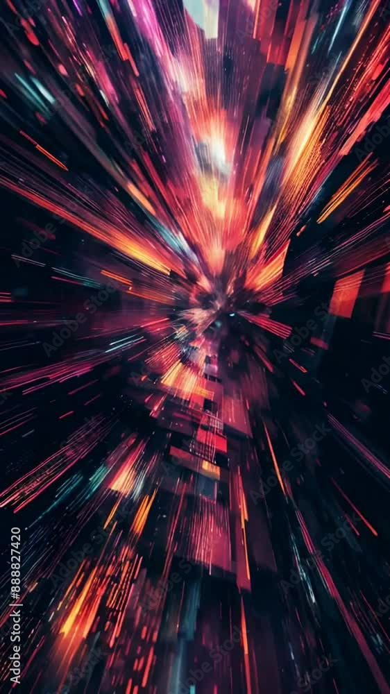 Poster speed movement in a glowing futuristic tunnel, looping. vertical dynamic fast background