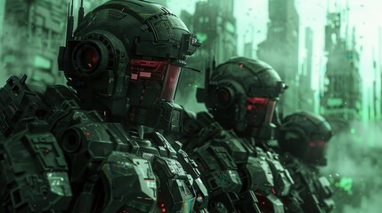 Futuristic Soldiers in a Green City