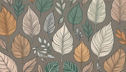 Fototapeta premium Leaves pattern, autumn leaves background, Pattern with leaves, a repeating pattern of oak and maple leaves in an illustration