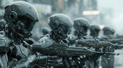 Futuristic Soldiers in Formation