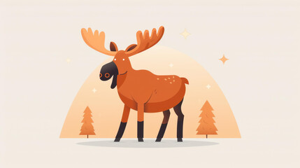 Fototapeta premium Adorable cartoon moose design on a simple background.