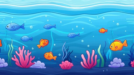 Obraz premium Explore a lively underwater world filled with colorful coral and fish in this vibrant digital illustration.