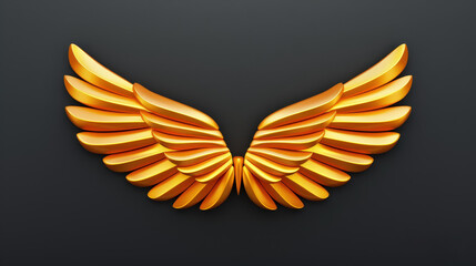Fototapeta premium Golden angel wings in stunning 3D illustration on a black background.