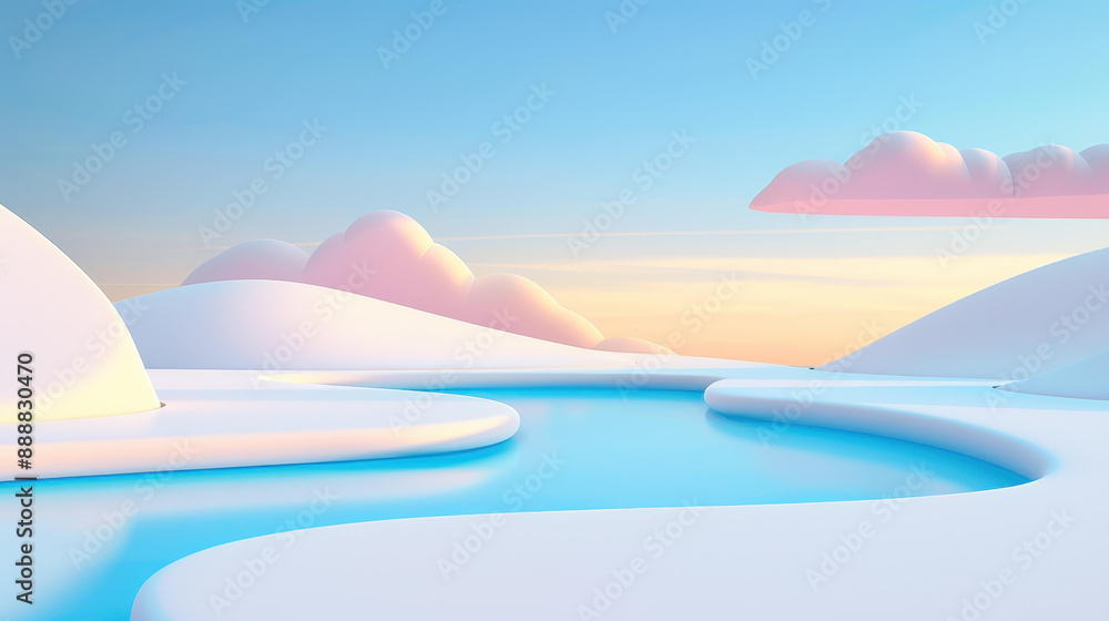 Poster illustration of an isolated road with a cloudy sky background in a 3d rendering.