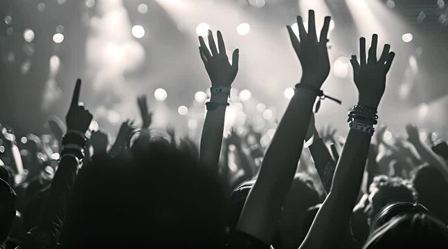 crowd people with hands up at concert