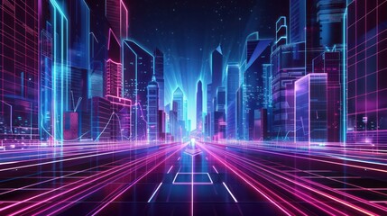 Neon Cityscape with Glowing Lines
