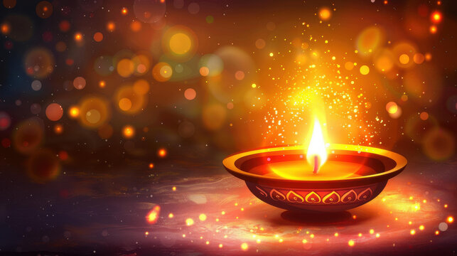 Detailed realistic illustration of a jur sital setting with a classic earthen oil lamp.