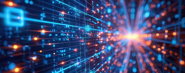 Fototapeta premium Blockchain innovation, augmented reality data flow, hightech environment