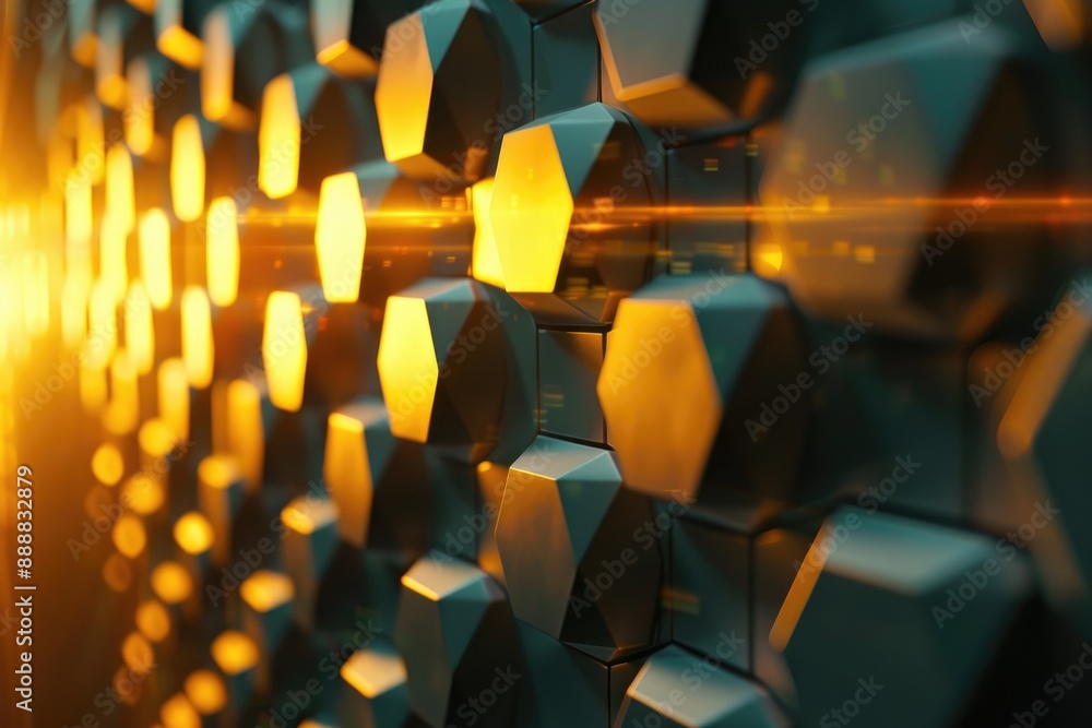 Poster macro shot of intricate hexagonal metal mesh design, detailed close-up of hexagonal metal mesh patte
