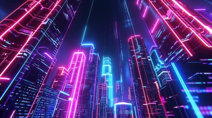 Obraz premium Cyberpunk Cityscape with Neon Lights