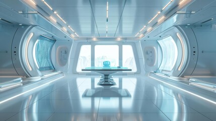 Obraz premium Holographic innovation workshop, futuristic design, sleek modern environment