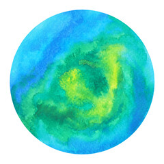 blue circle green planet earth globe world nature environment global ecology concept art illustration watercolor painting design white isolated background blue moon celestial science galaxy cosmos