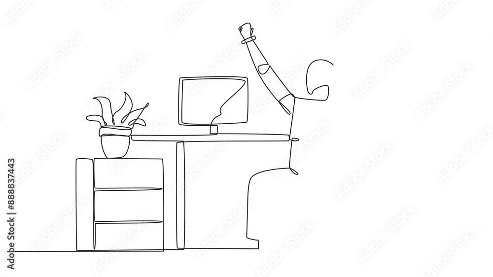 Aufkleber self drawing animation of continuous one line drawing the robot sit on chair opening and raising his