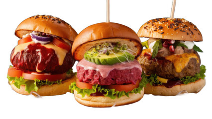 Set of burgers isolated on white background.