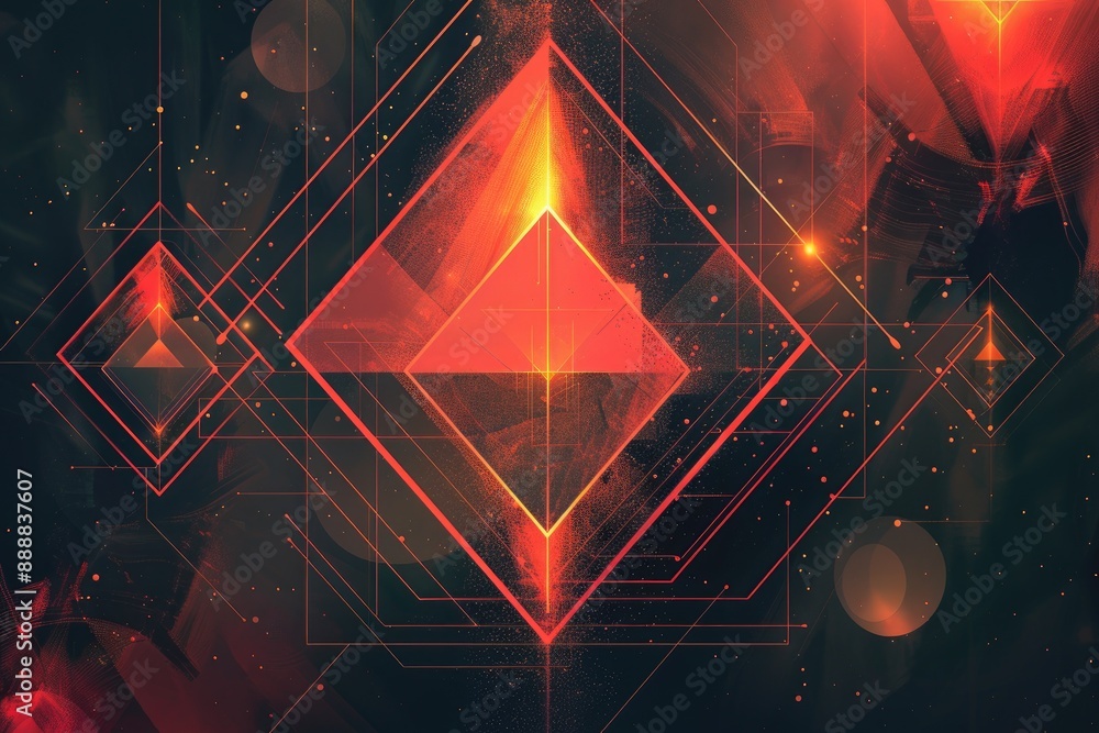 Poster colorful squares and triangles create a dynamic pattern in abstract background. incandescent geometr