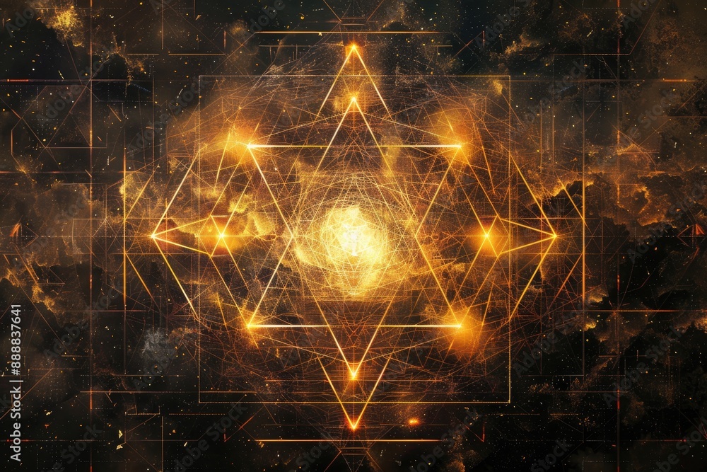 Aufkleber colorful squares and triangles create a dynamic pattern in abstract background. incandescent geometr