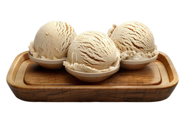 Fototapeta premium Azelnut ice cream on a wooden tray isolated on transparent background