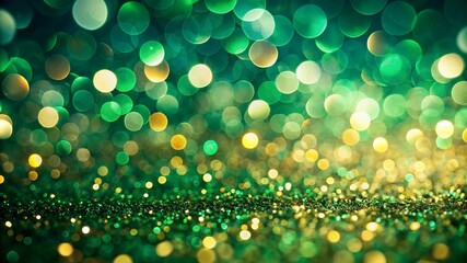 Obraz premium Abstract blur bokeh banner background. Gold bokeh on a defocused emerald green background